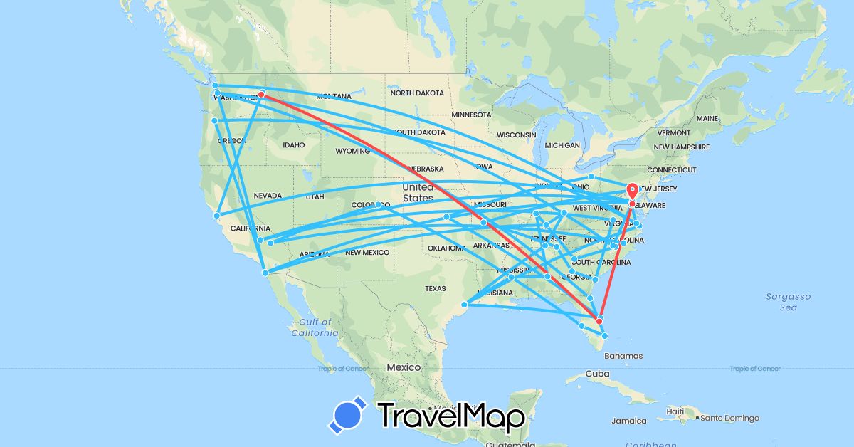 TravelMap itinerary: hiking, boat in United States (North America)